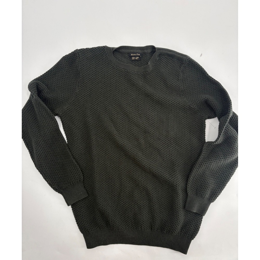 Massimo Dutti Green Waffle Knit Cotton Mulberry Silk Crewneck Sweater Size L